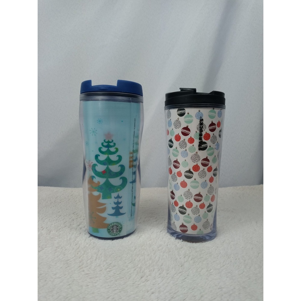 Lot of‎ 2 Starbucks Christmas Tumblers 2006 & 2009 Holiday Ornaments Tree Mugs